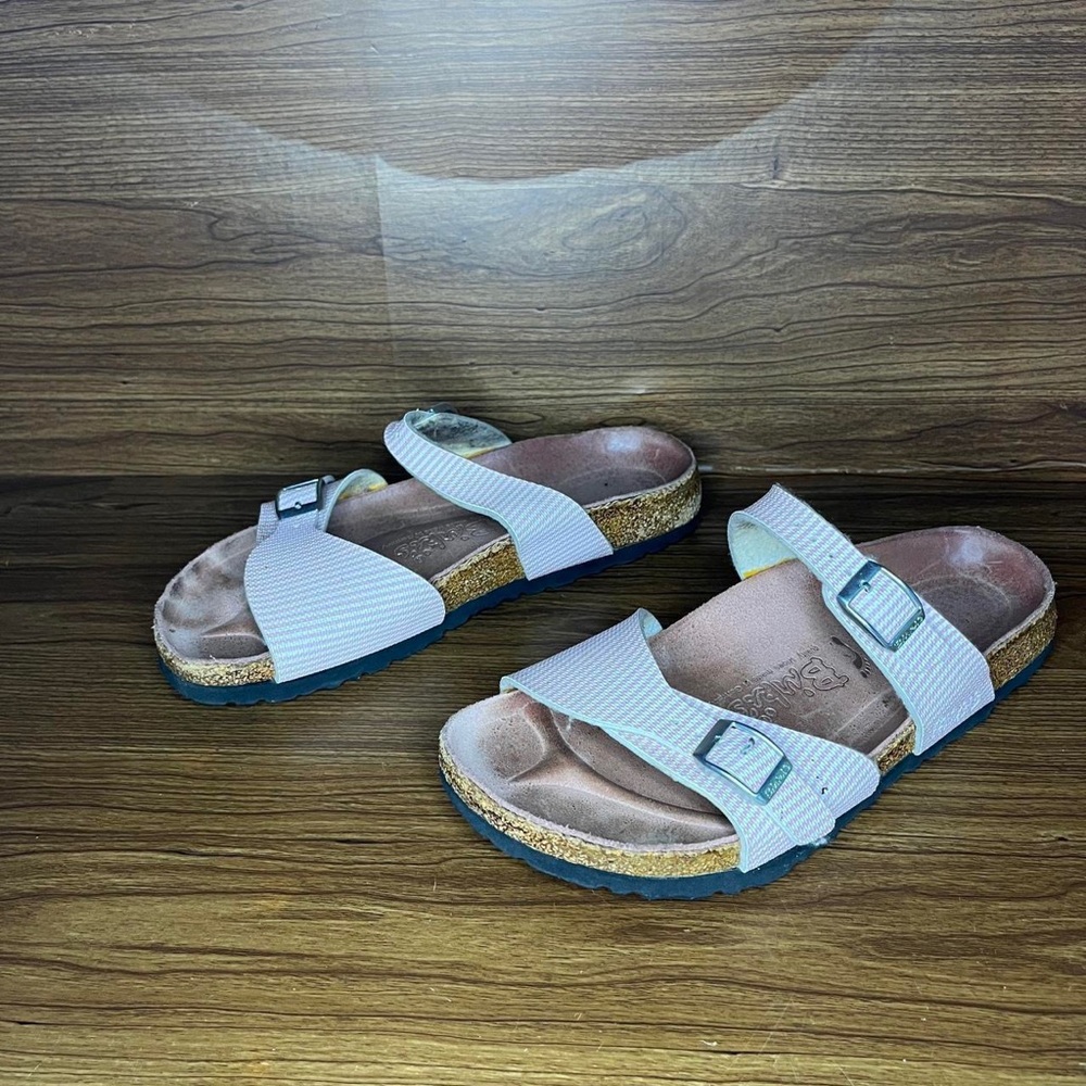 Birki's by Birkenstock Aziza Sandals Size 38 L7 M5 Pink White Stripe